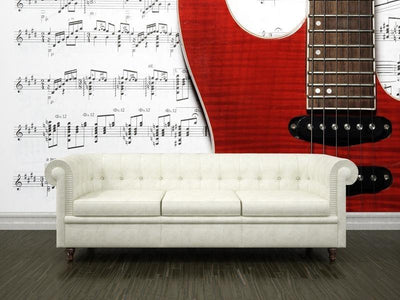 Red electric guitar and music sheet Wall Mural-Wall Mural-Eazywallz