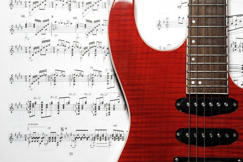 Red electric guitar and music sheet Wall Mural-Wall Mural-Eazywallz