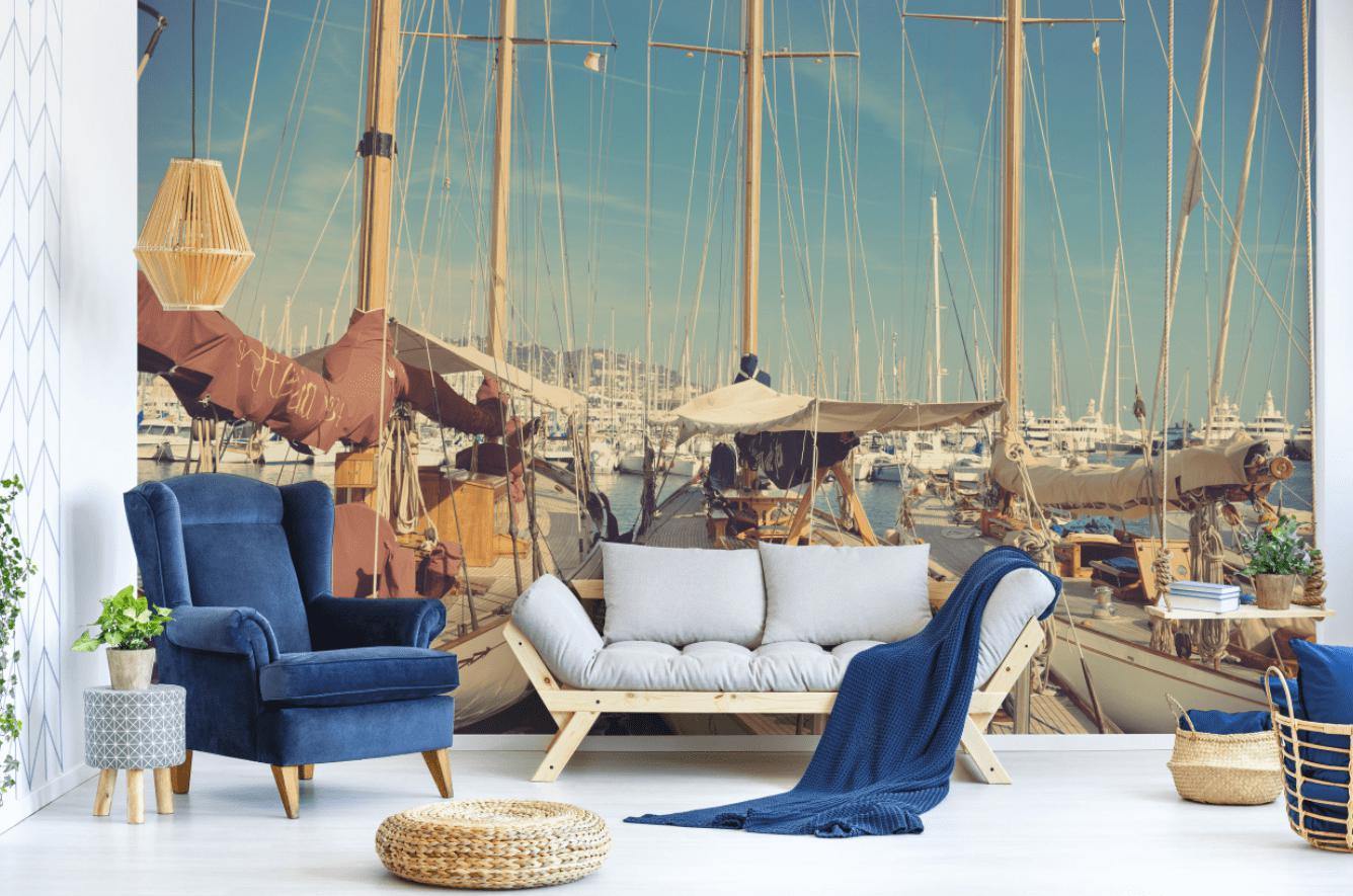 Retro Boats in France Wall Mural-Wall Mural-Eazywallz