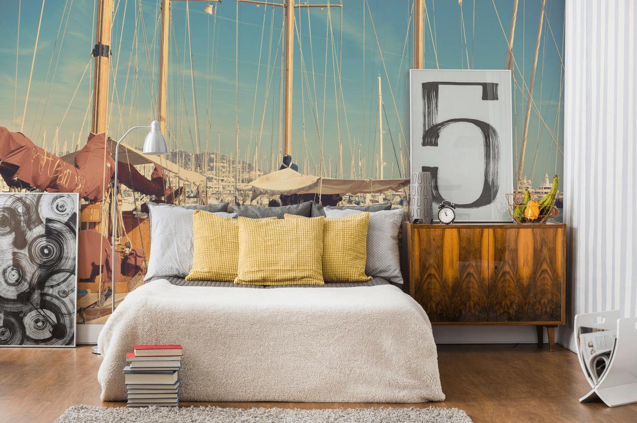 Retro Boats in France Wall Mural-Wall Mural-Eazywallz