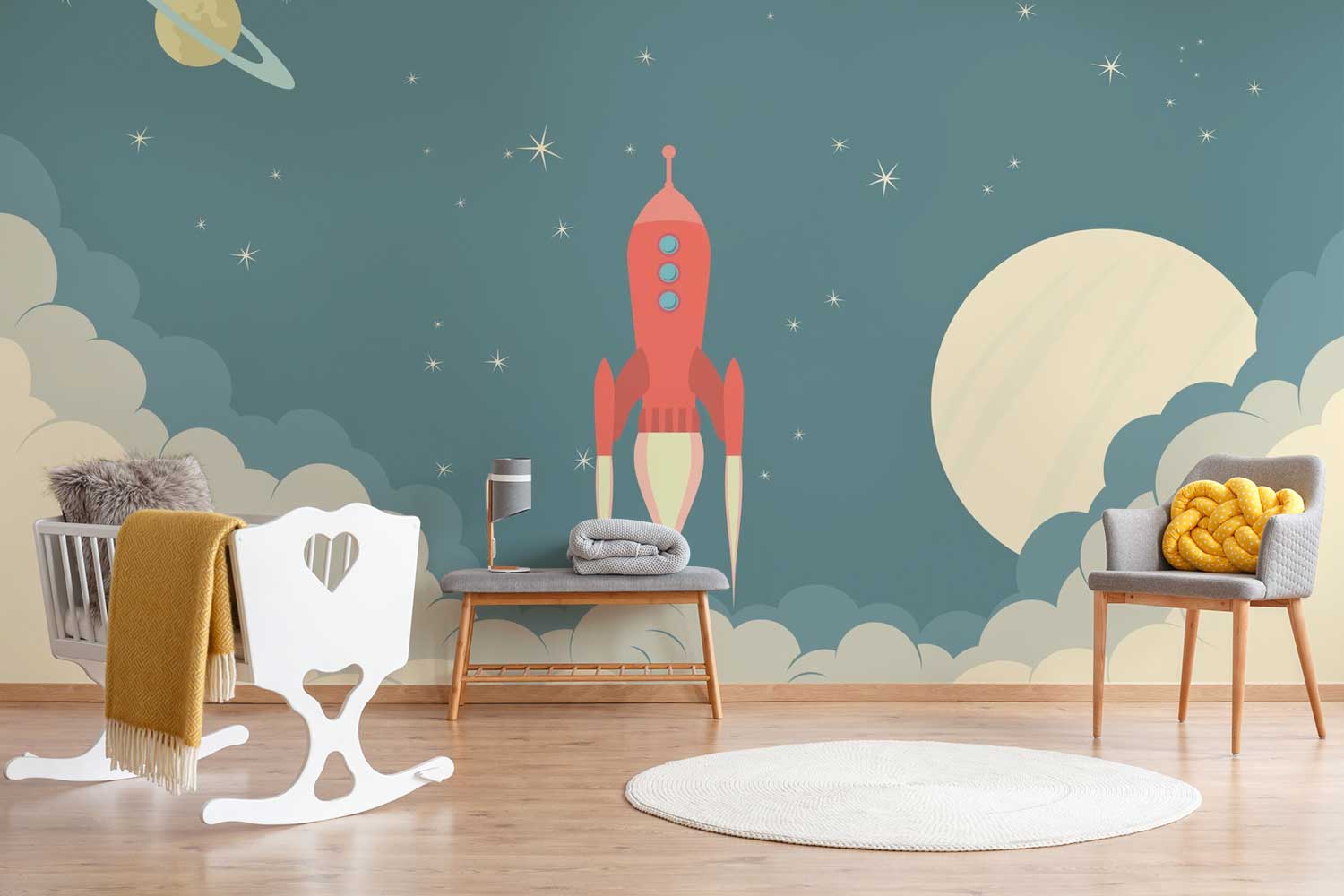 Retro Rocket Spaceship Wall Mural-Wall Mural-Eazywallz