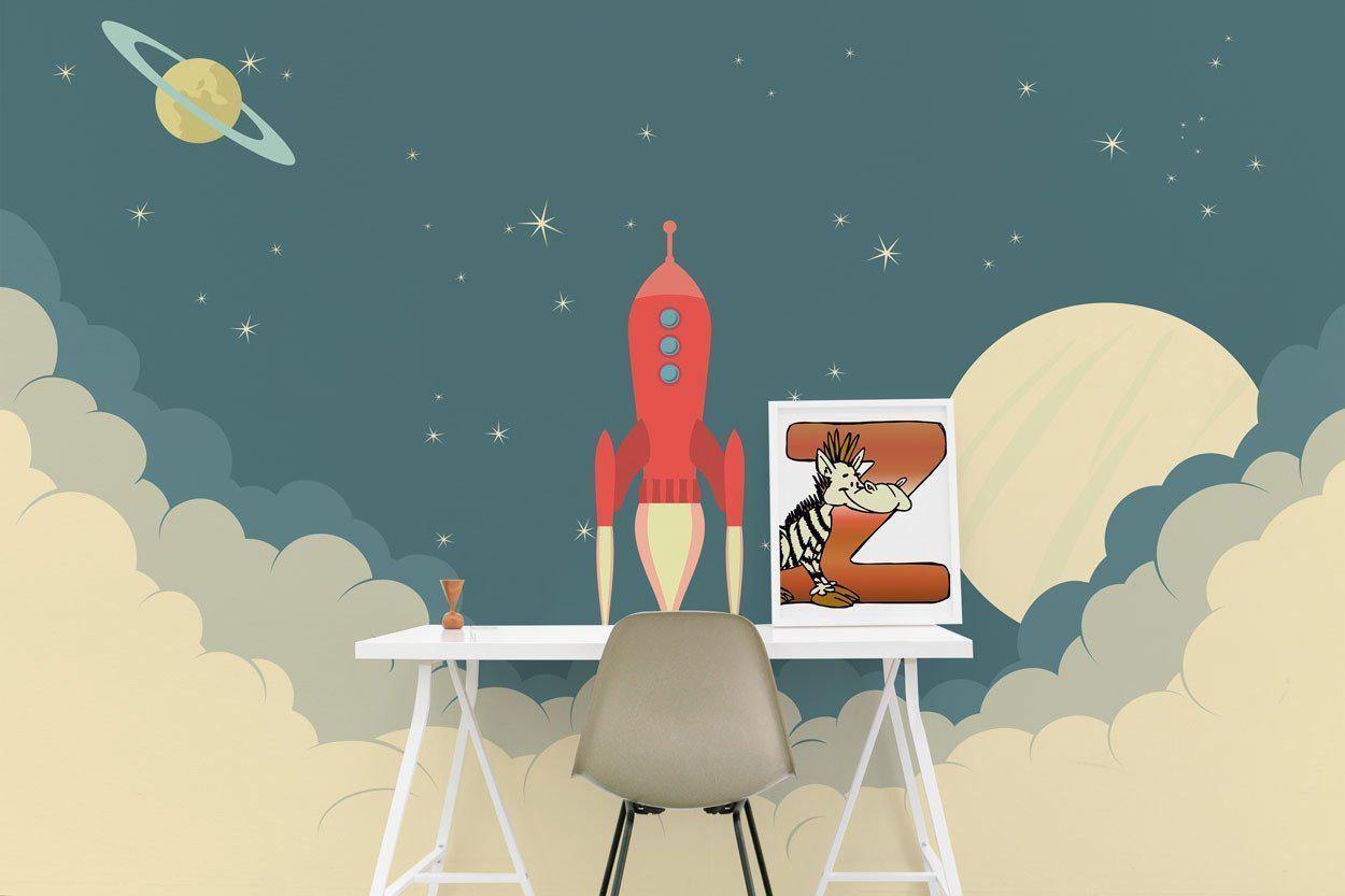 Retro Rocket Spaceship Wall Mural-Wall Mural-Eazywallz
