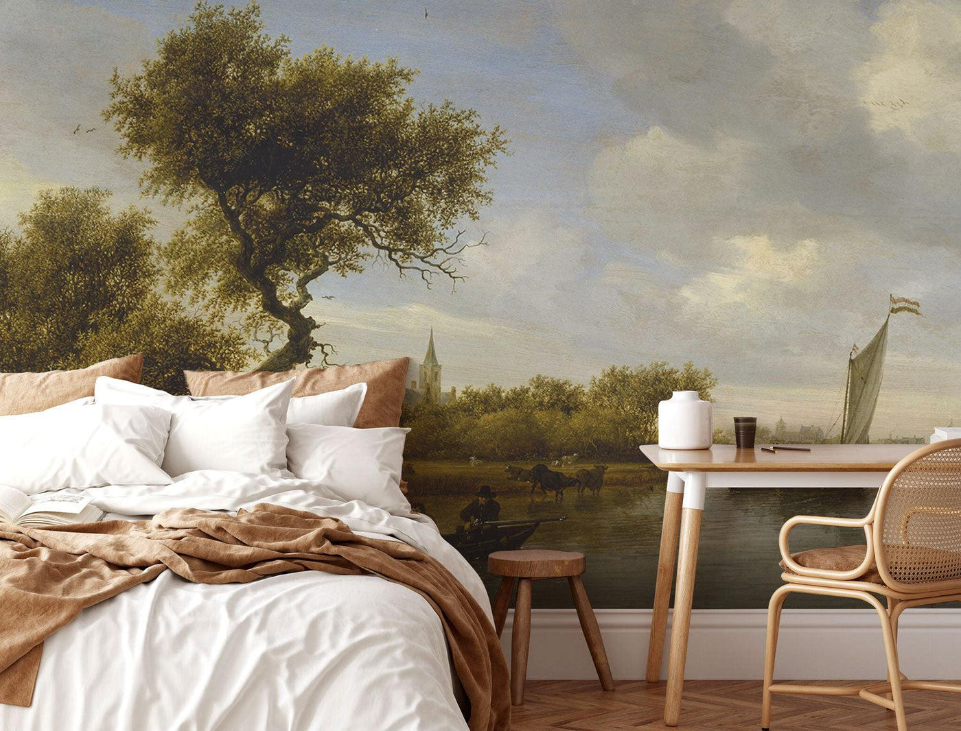 River Landscape Painting Wall Mural-Wall Mural-Eazywallz