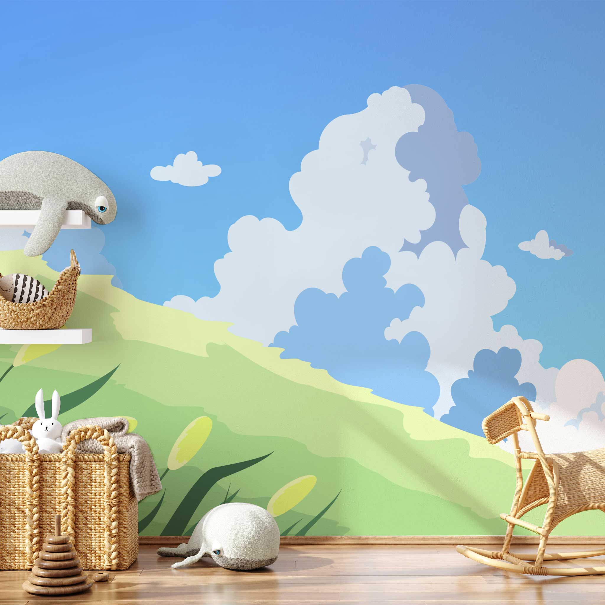 Rolling Hills Cartoon Landscape Wall Mural-Wall Mural-Eazywallz