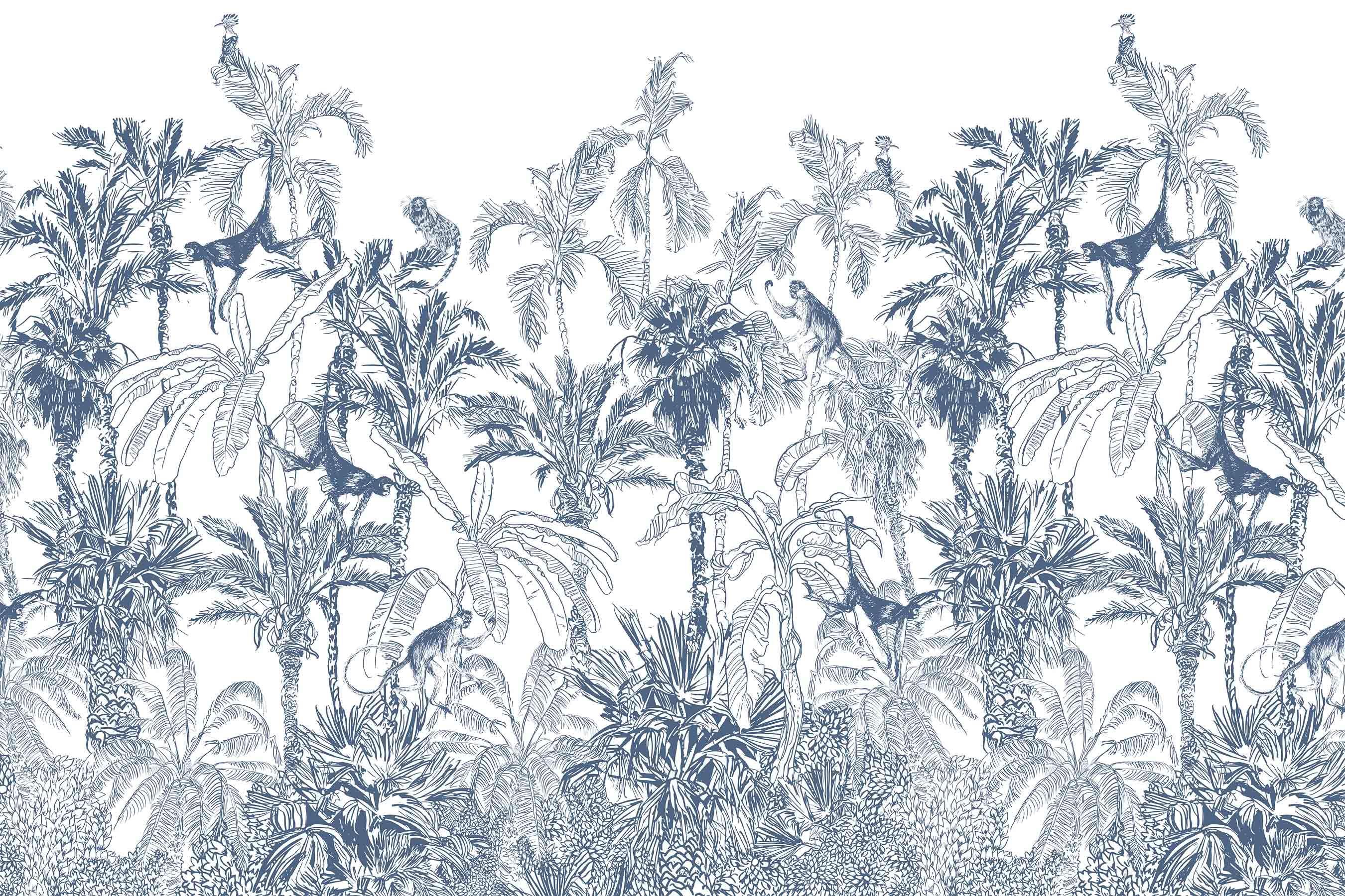 Royal Blue Jungle Toile Wall Mural-Wall Mural-Eazywallz
