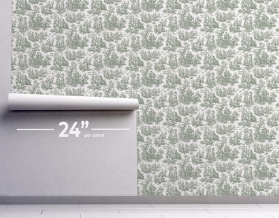 Sage Farmhouse Toile Wallpaper #512-Repeat Pattern Wallpaper-Eazywallz