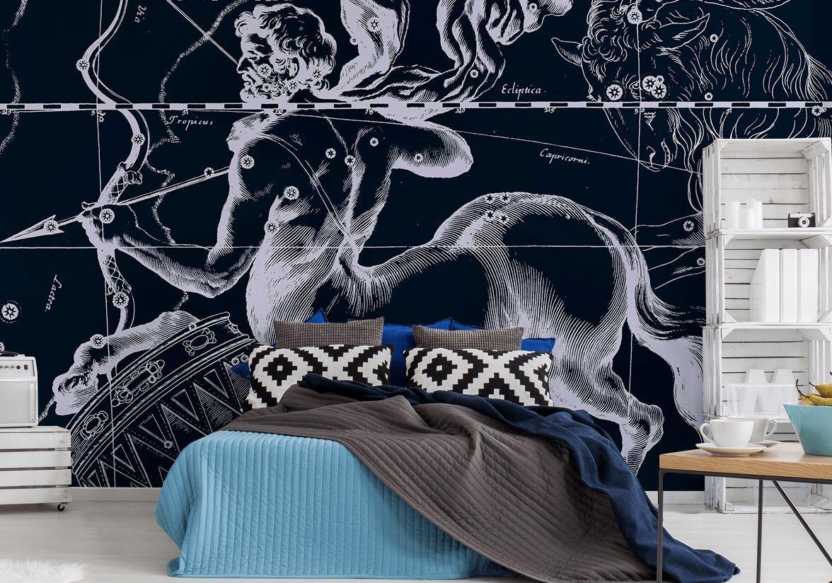Sagittarius Constellation Map in Navy Wall Mural-Wall Mural-Eazywallz