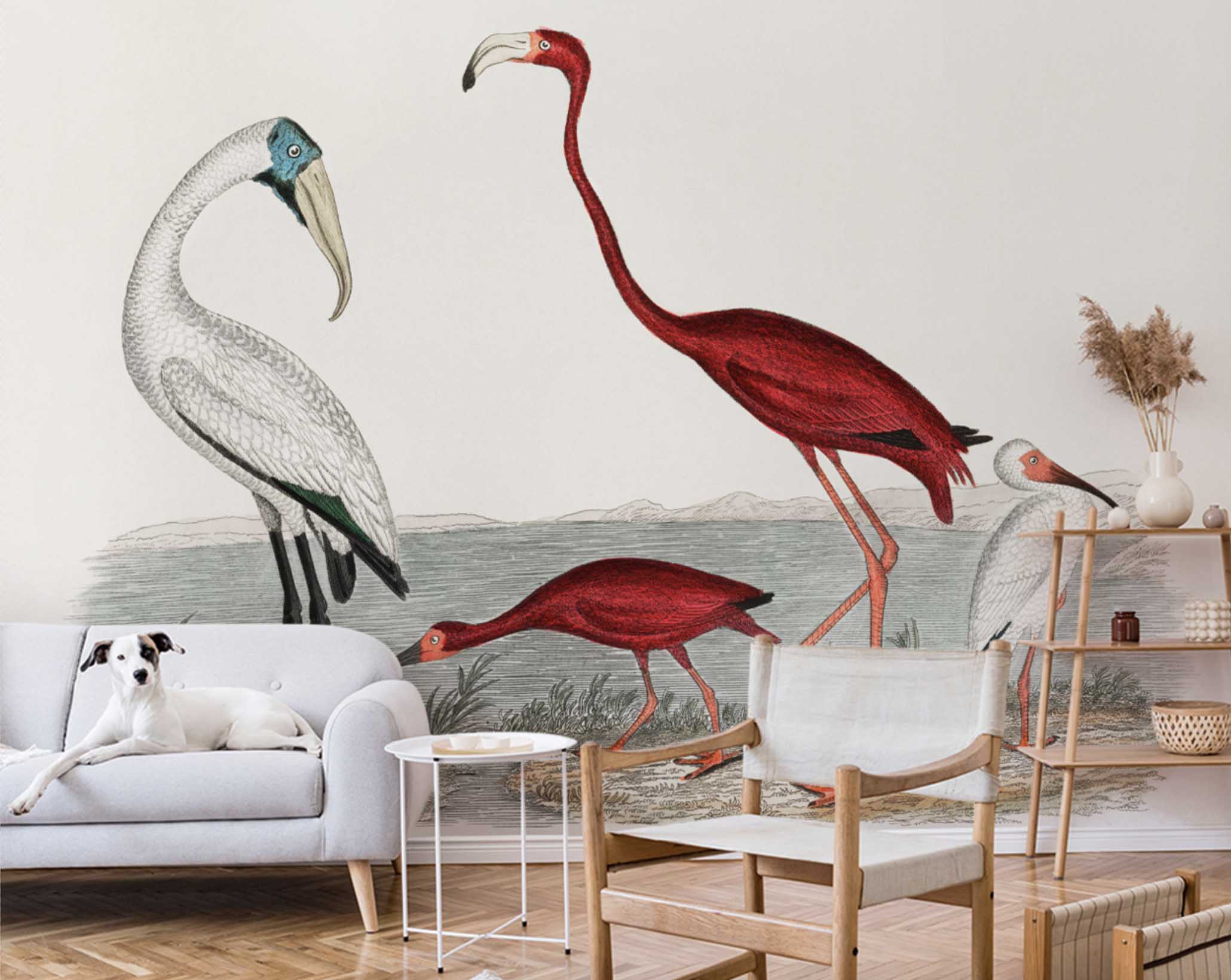 Scarlet Flamingo Vintage Wall Mural-Wall Mural-Eazywallz