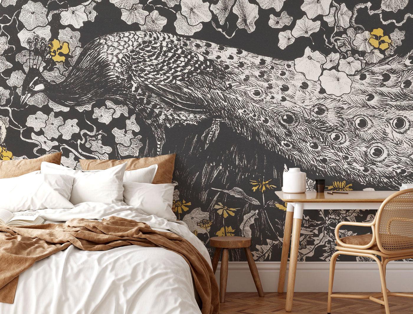 Silver Pauwen Wall Mural-Wall Mural-Eazywallz