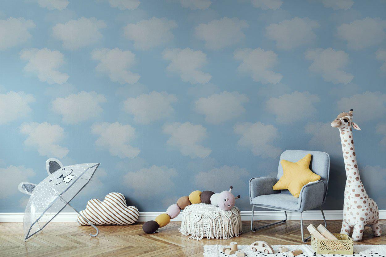 Sky Blue Paper Clouds Wallpaper #405-Repeat Pattern Wallpaper-Eazywallz