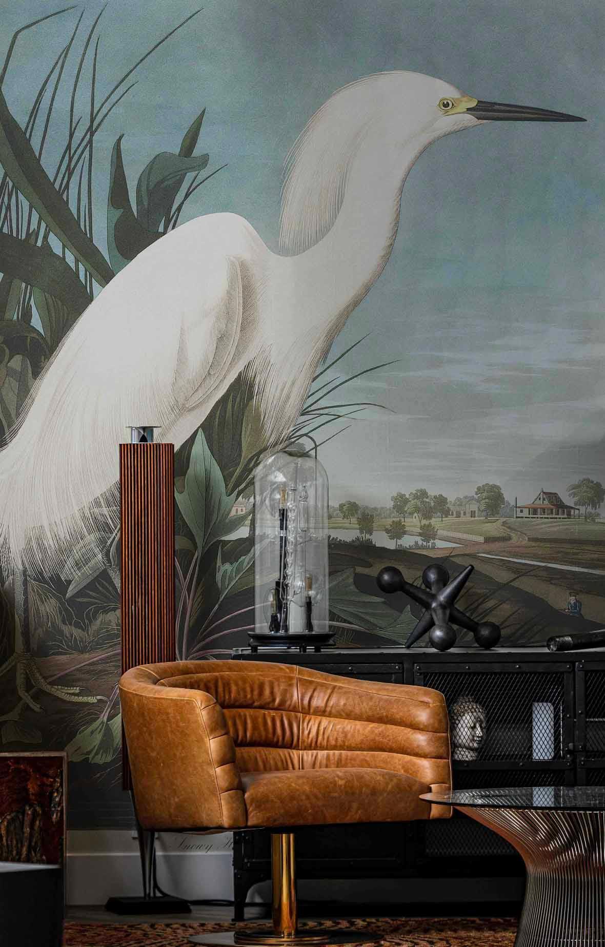 Snowy Heron Wall Mural-Wall Mural-Eazywallz