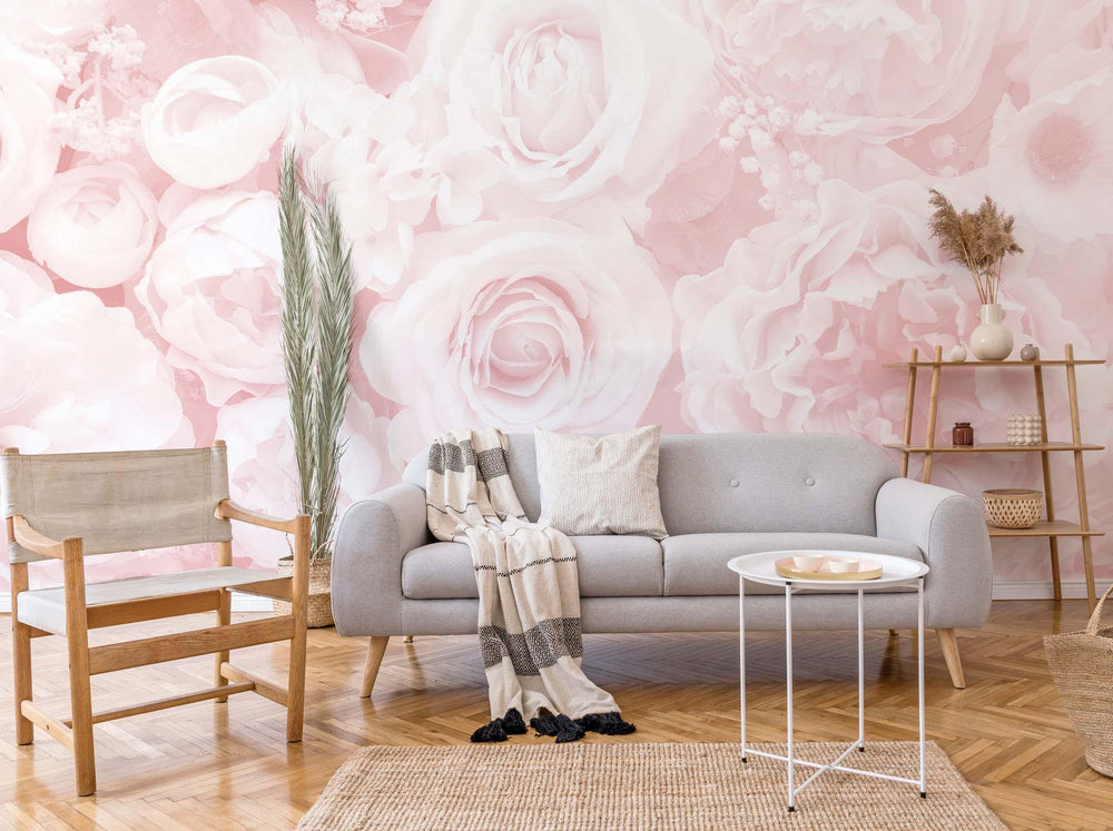 Soft Pink Rose Floral Wall Mural | Rose Wallpaper | Eazywallz