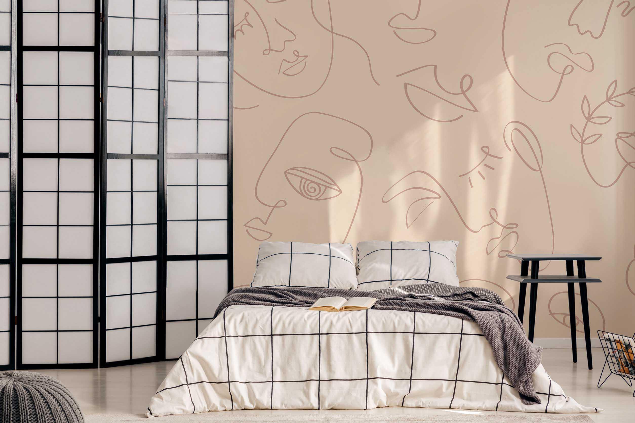 Tan Abstract Faces Wall Mural-Wall Mural-Eazywallz