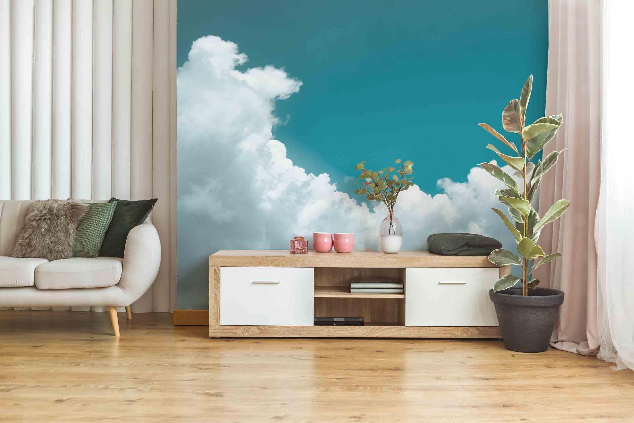 Teal Sky & Clouds Wall Mural-Wall Mural-Eazywallz