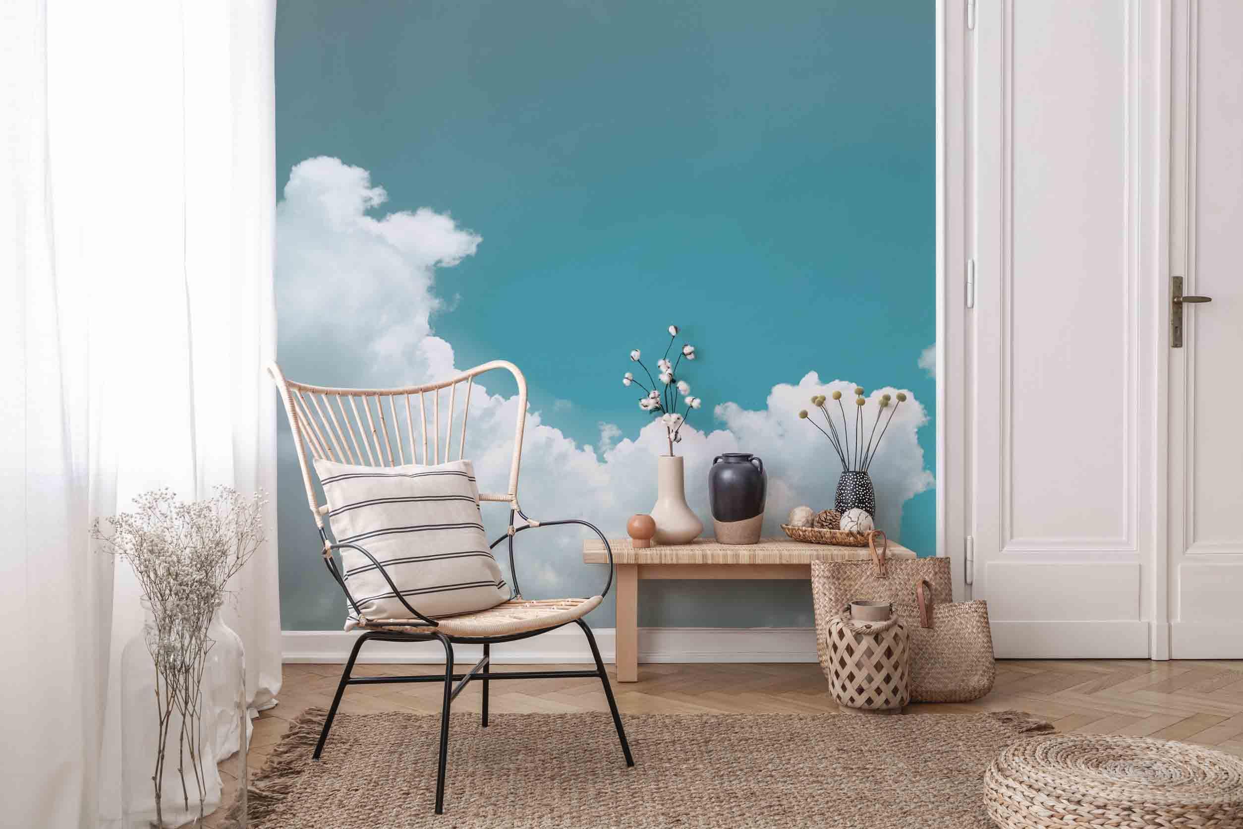 Teal Sky & Clouds Wall Mural-Wall Mural-Eazywallz