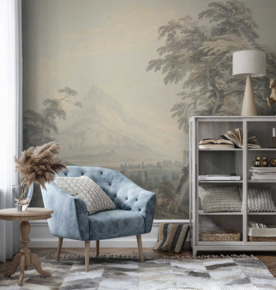 'The Italianate Landscape Wall Mural' depicting a mountainous scene with trees and figures