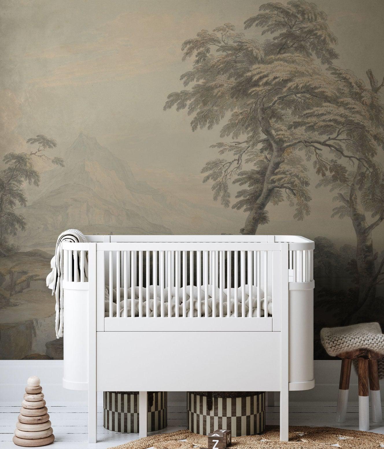 A child's room featuring 'The Italianate Landscape Wall Mural'