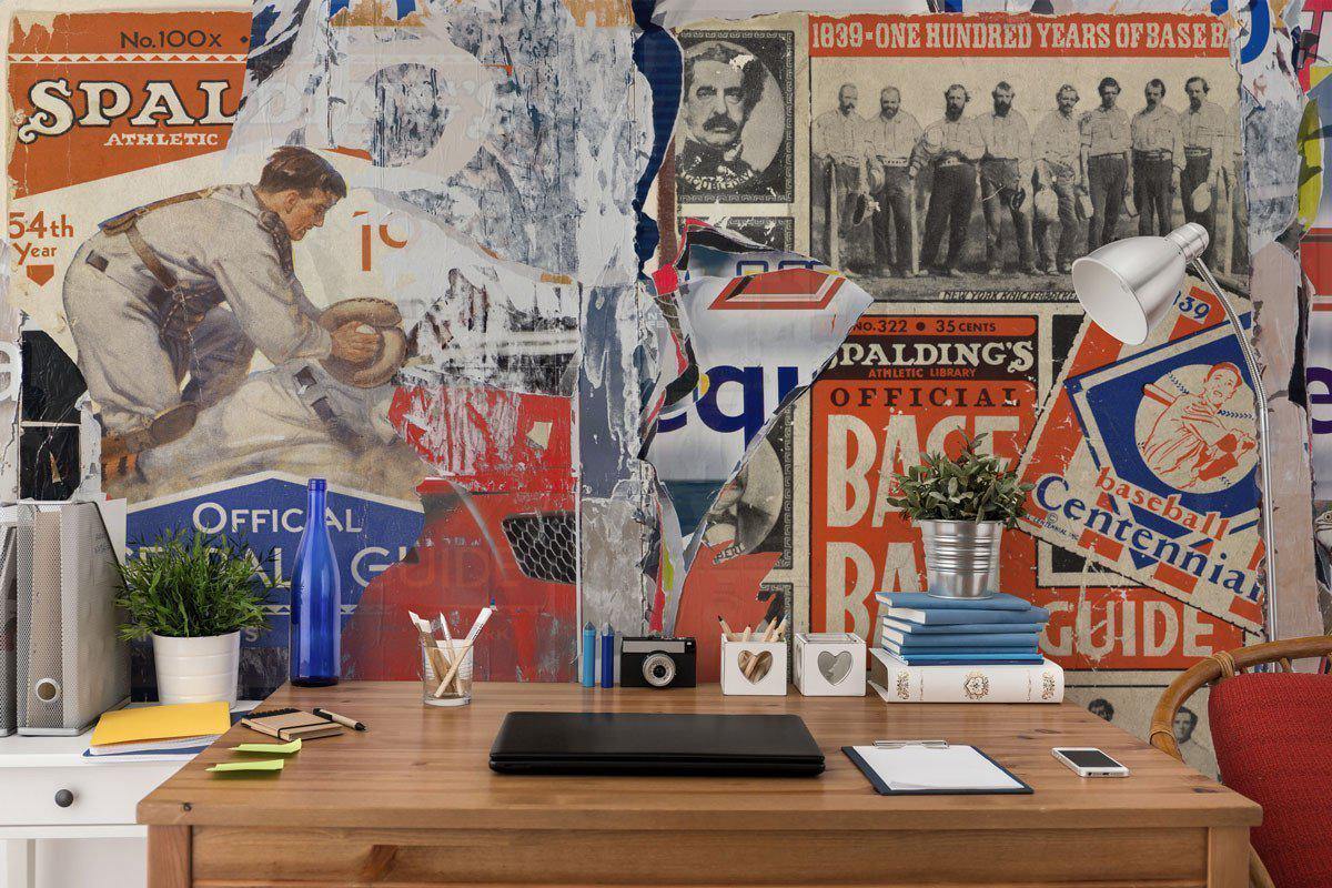 Torn Baseball Posters Wall Mural-Wall Mural-Eazywallz