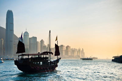 Traditional Chinese Boat against Hong Kong skyline Wall Mural-Wall Mural-Eazywallz