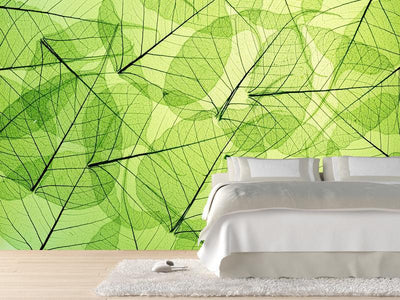 Transparent green leaves Wall Mural-Wall Mural-Eazywallz