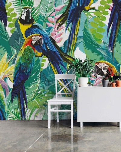 Tropical Parrots Wall Mural-Wall Mural-Eazywallz