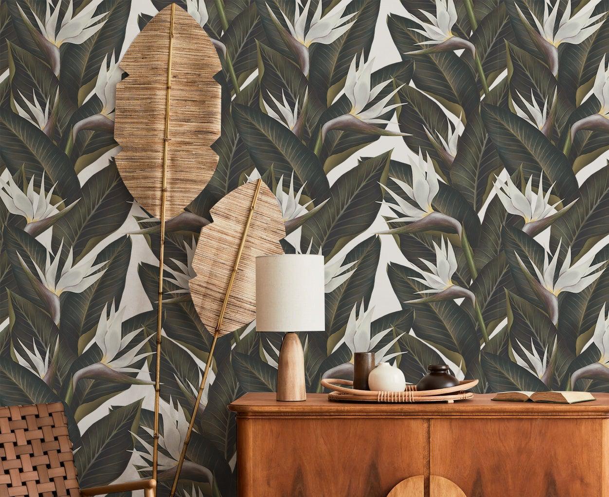 Vanilla Birds of Paradise Wallpaper #331-Repeat Pattern Wallpaper-Eazywallz