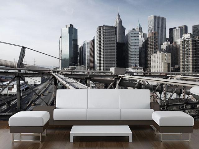 View Over Manhattan and Brooklyn Bridge Sections Wall Mural-Wall Mural-Eazywallz