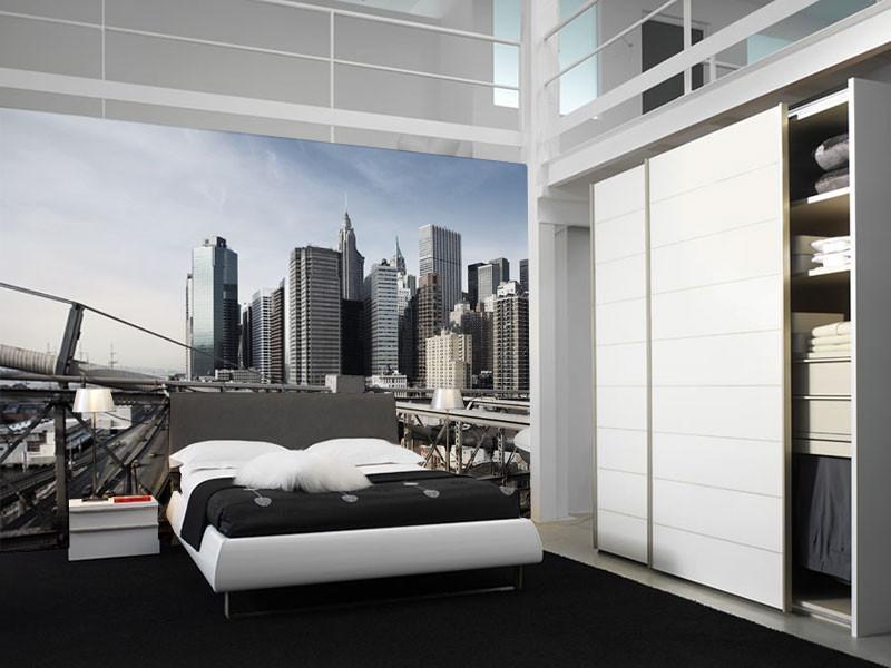 View Over Manhattan and Brooklyn Bridge Sections Wall Mural-Wall Mural-Eazywallz