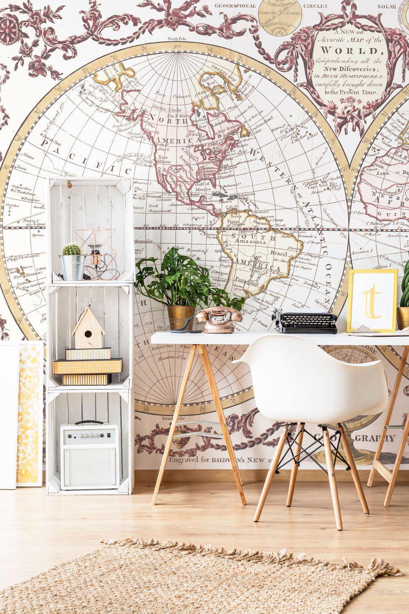 Vintage 1782 World Map Wall Mural-Wall Mural-Eazywallz