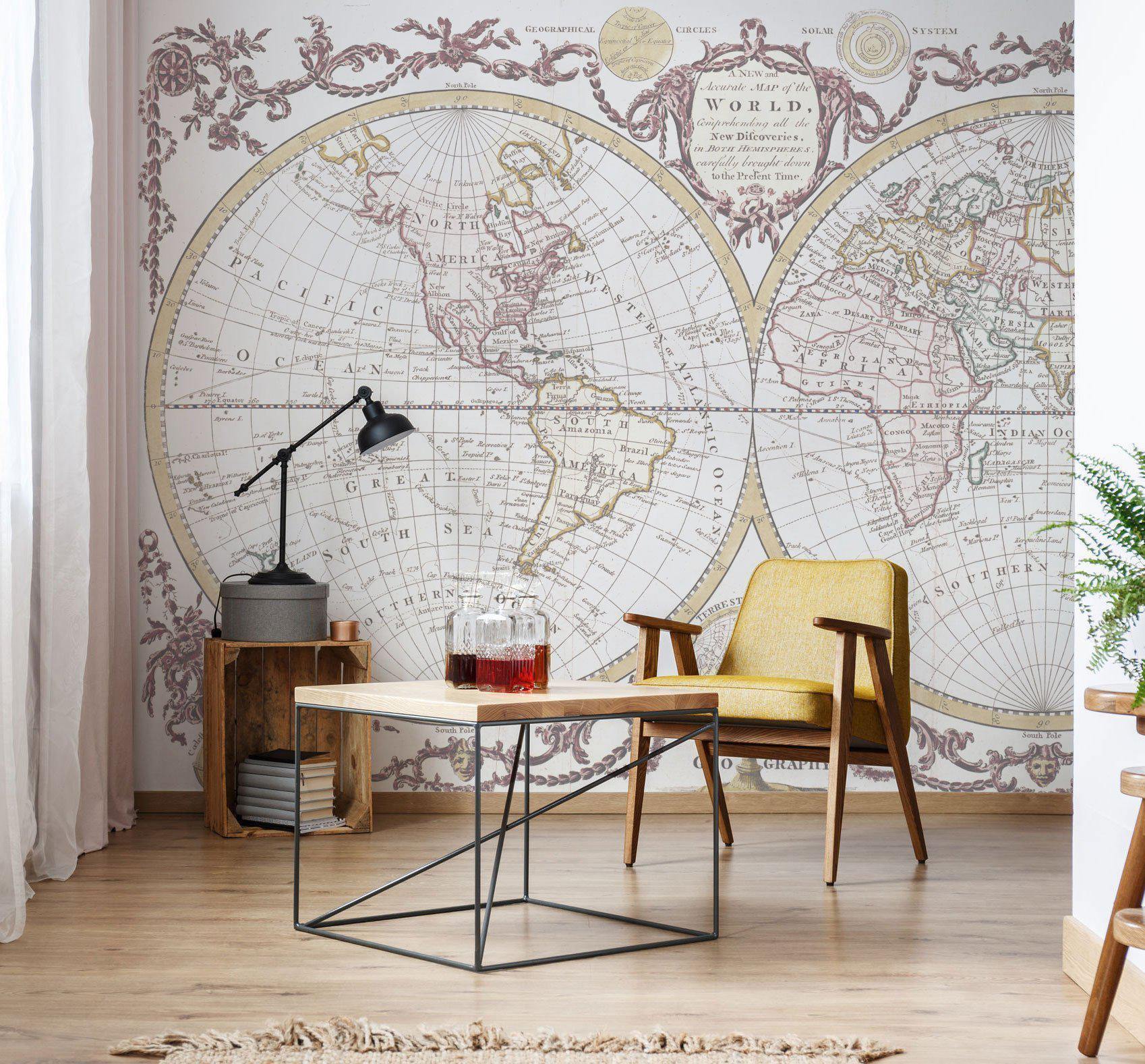 Vintage 1782 World Map Wall Mural-Wall Mural-Eazywallz