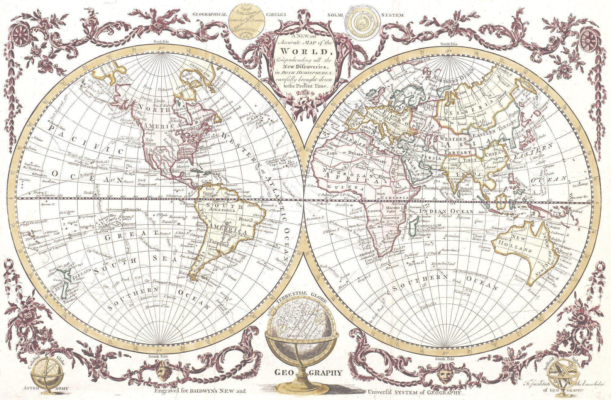 Vintage 1782 World Map Wall Mural-Wall Mural-Eazywallz