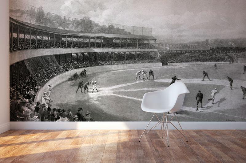 Vintage 1894 Baseball Match Wallpaper Mural-Wall Mural-Eazywallz