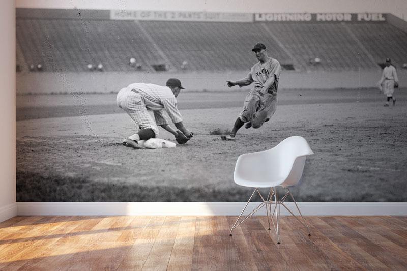 Vintage Baseball Slide Mural Wallpaper-Wall Mural-Eazywallz