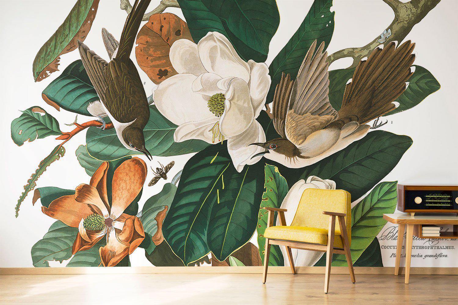 Vintage Black Billed Bird Wall Mural-Wall Mural-Eazywallz