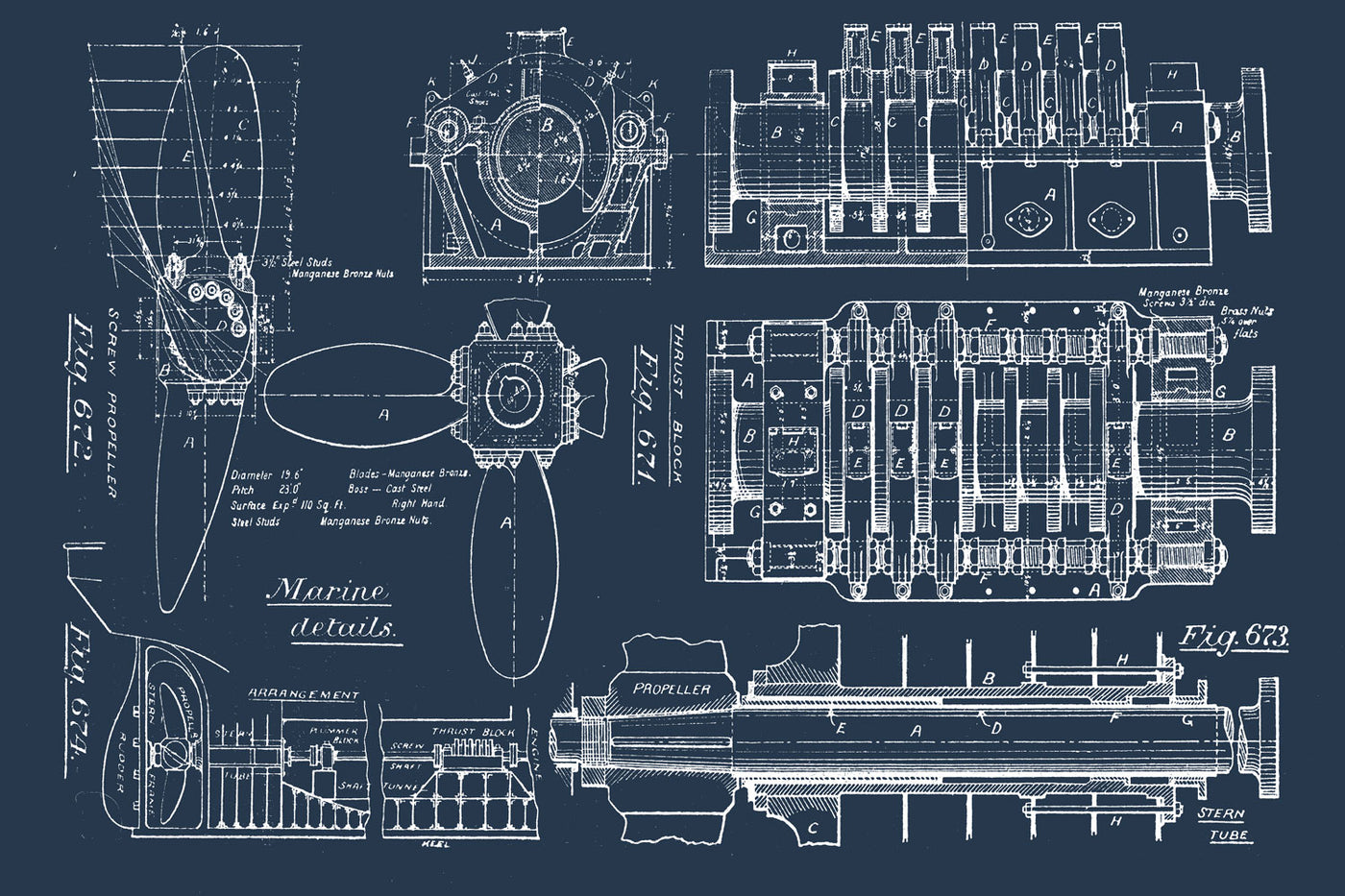 Vintage Boat Engine Blueprint Wall Mural | Wallpaper Mural | Eazywallz