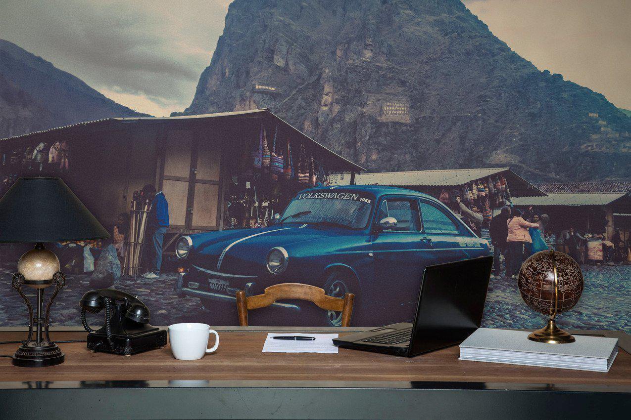 Vintage Car in a Village Wall Mural-Wall Mural-Eazywallz
