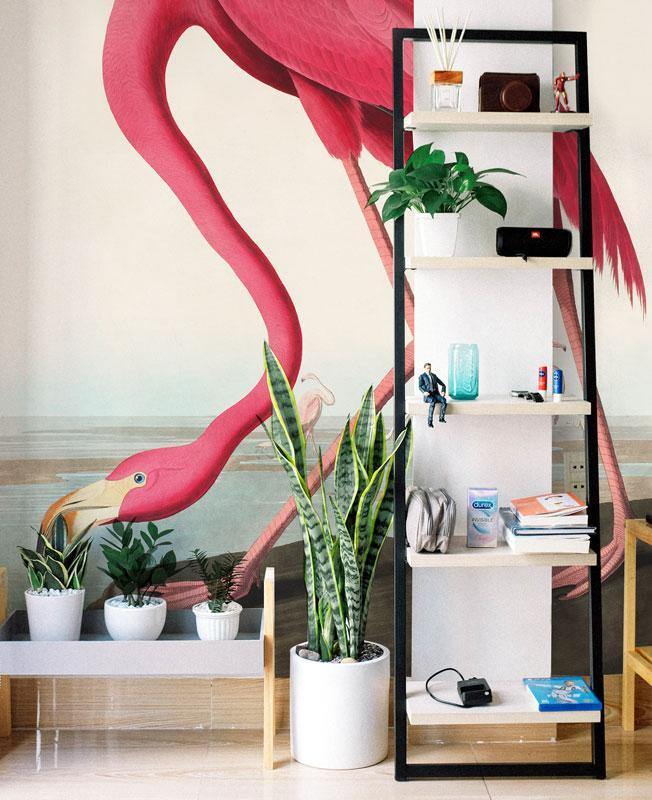 Vintage Flamingo Painting Wall Mural-Wall Mural-Eazywallz