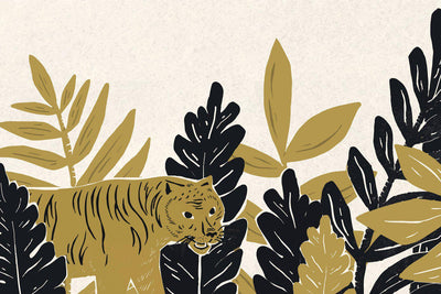 Vintage Jungle Tiger Cut Out Wall Mural-Wall Mural-Eazywallz