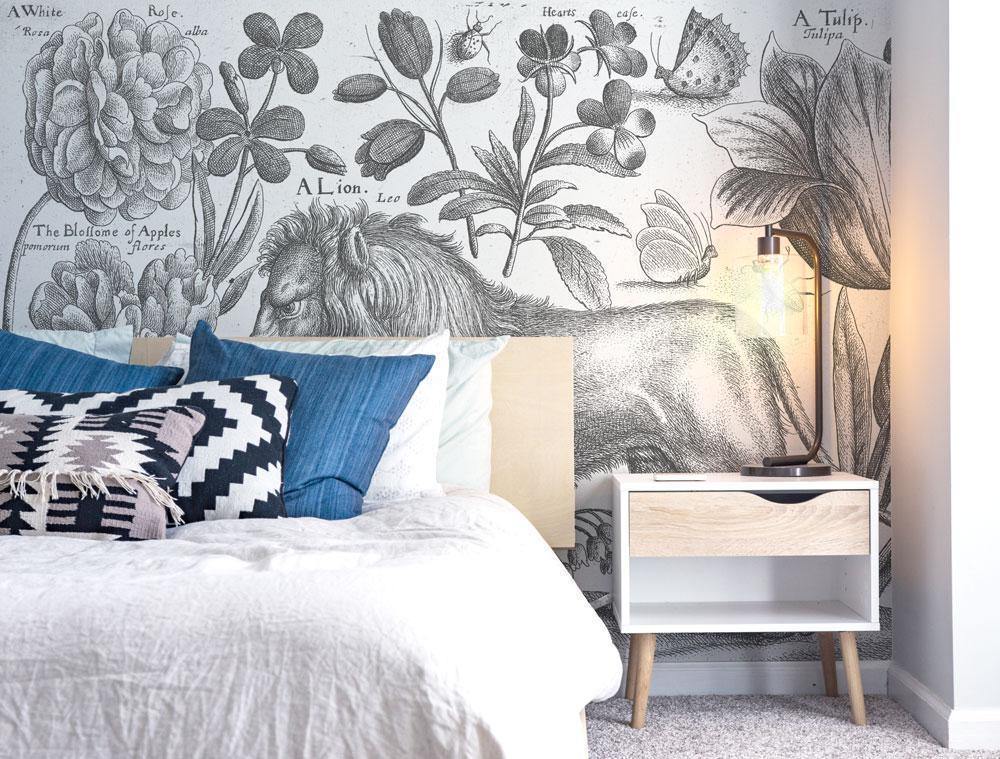 Vintage Lion & Tulip Illustrated Wall Mural-Wall Mural-Eazywallz