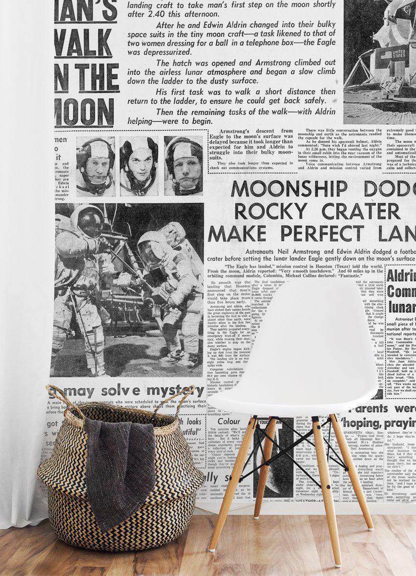 Vintage Moon Landing Newspaper Wallpaper Mural-Wall Mural-Eazywallz