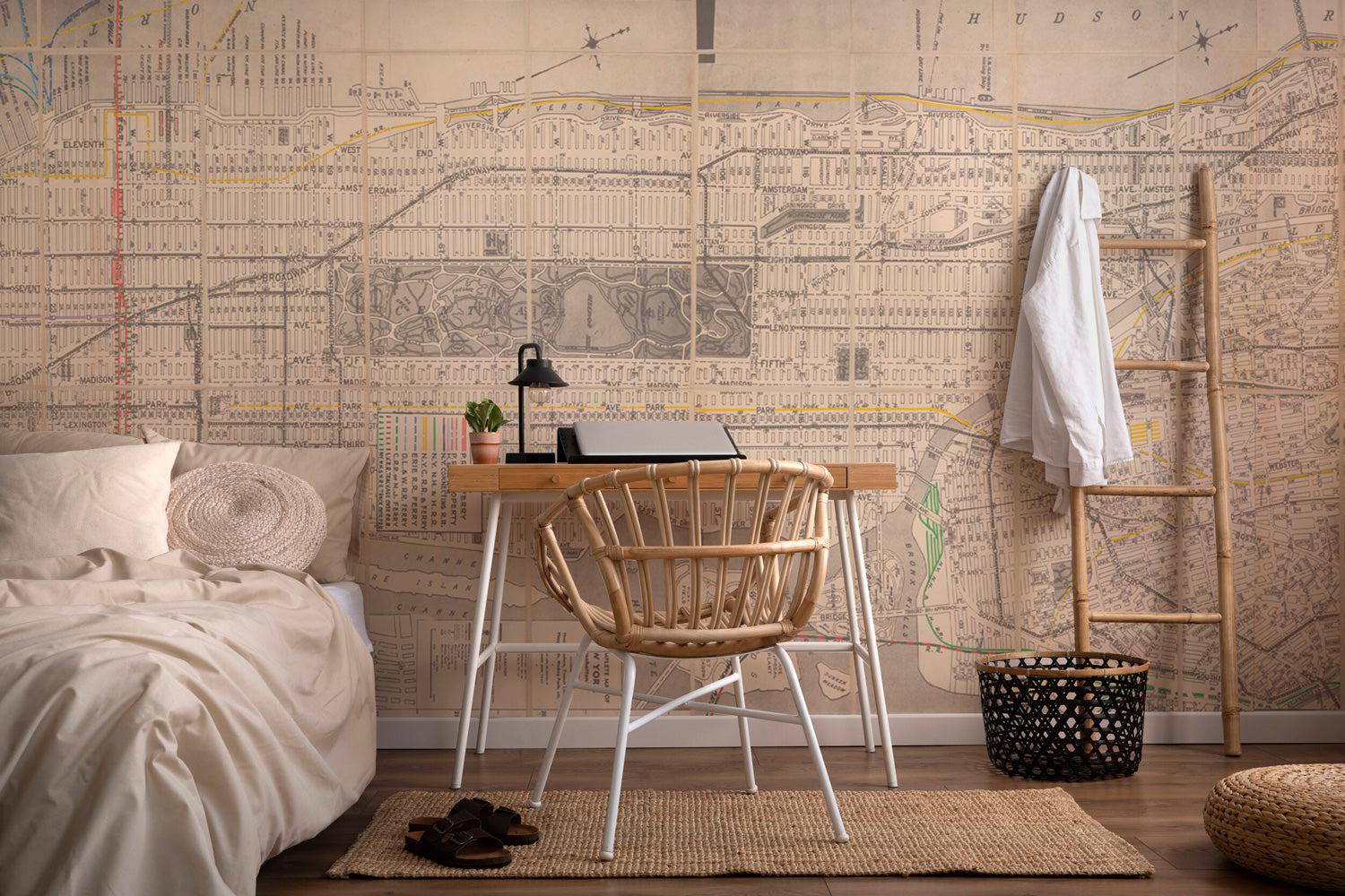 Vintage New York Map Wall Mural-Wall Mural-Eazywallz