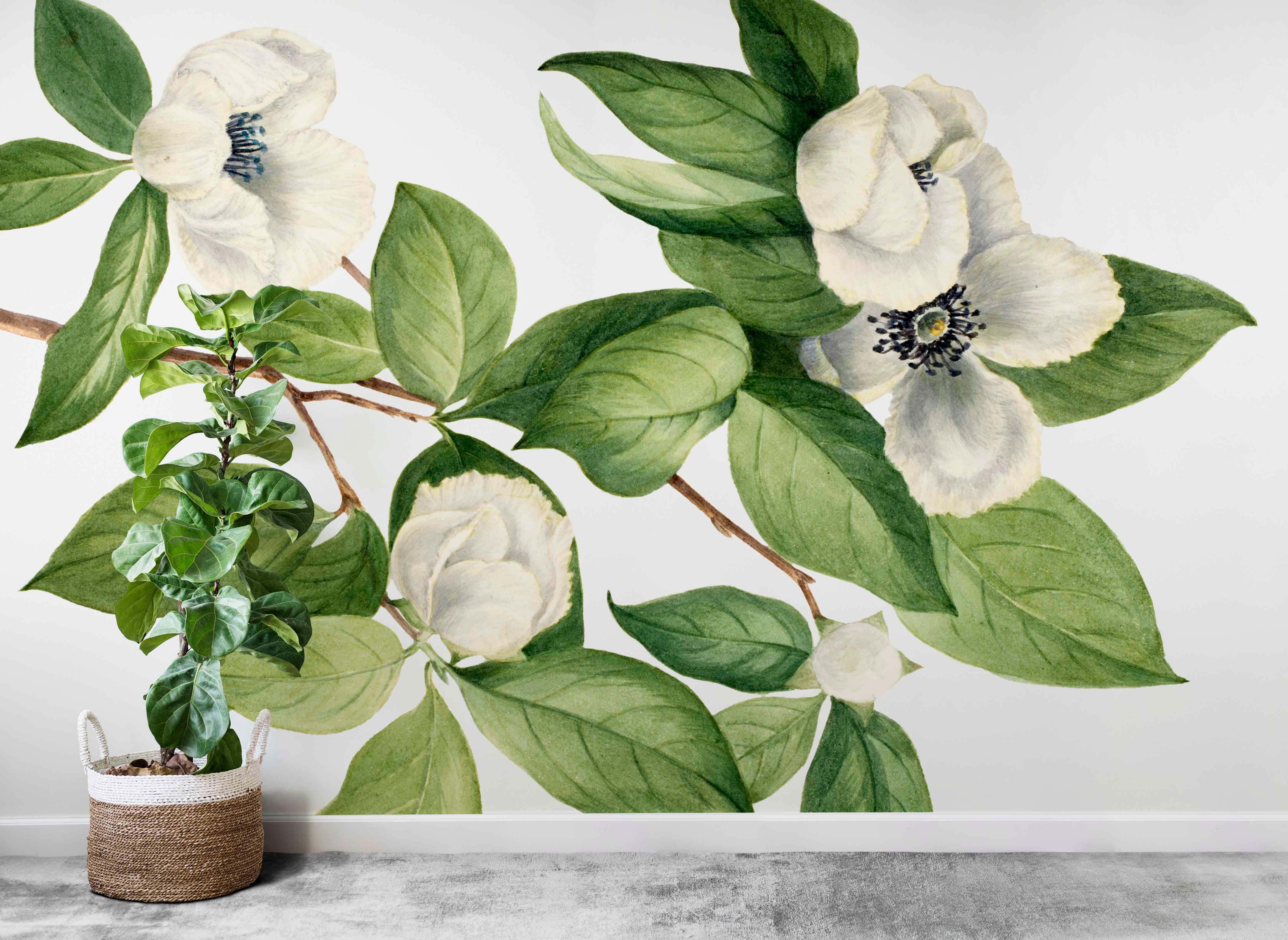 Vintage White Floral Mural Wallpaper-Wall Mural-Eazywallz