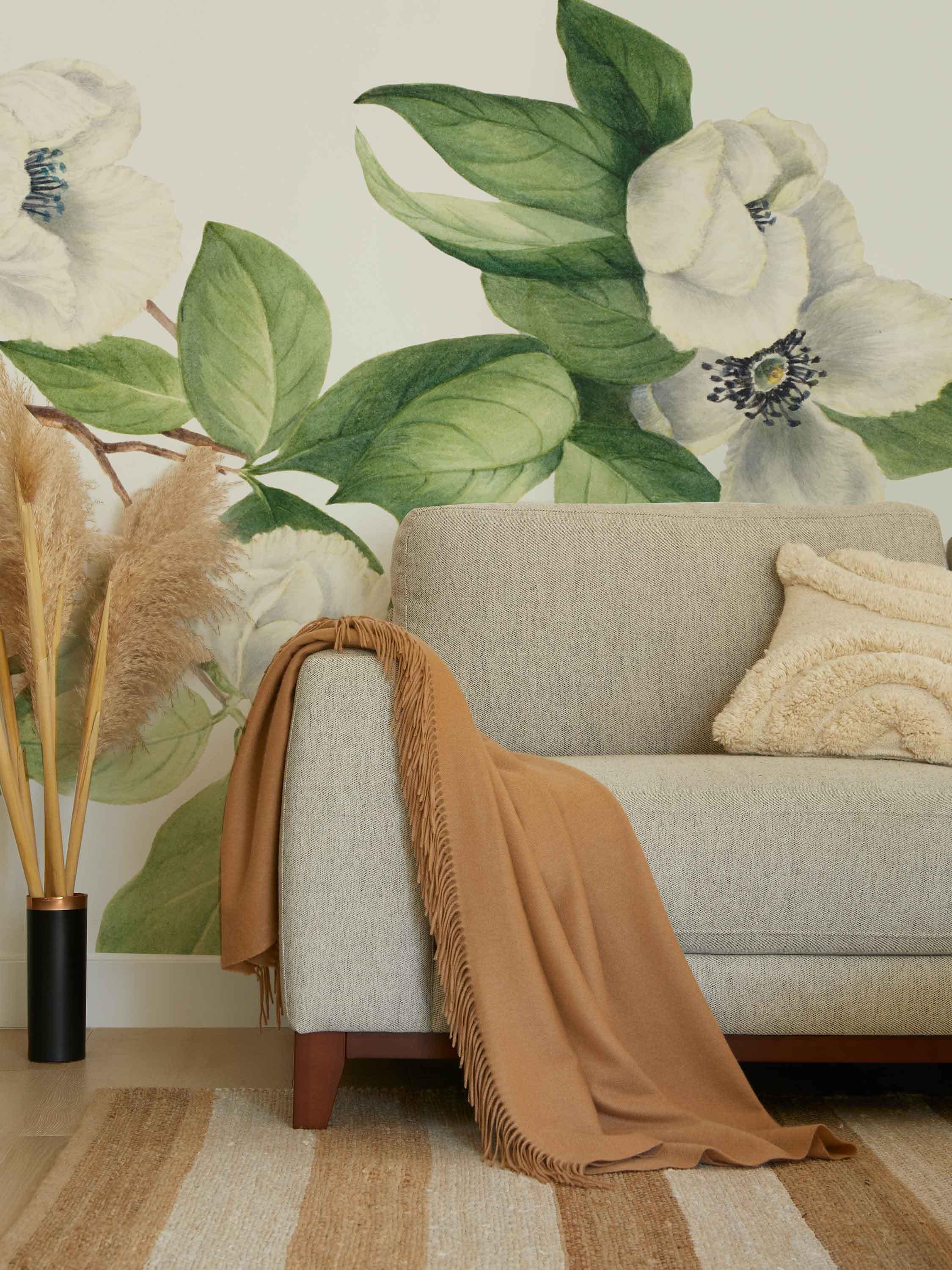 Vintage White Floral Mural Wallpaper-Wall Mural-Eazywallz