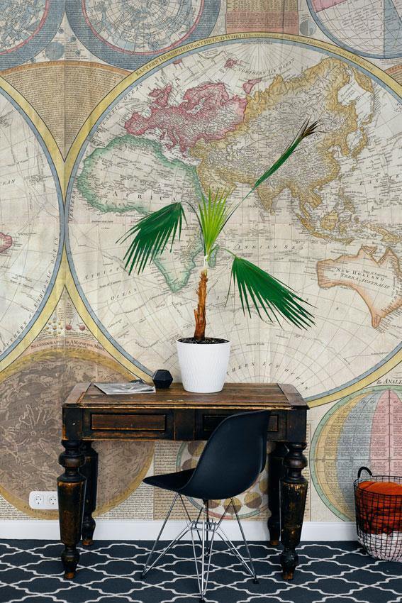Vintage World Map Mural Wallpaper-Wall Mural-Eazywallz