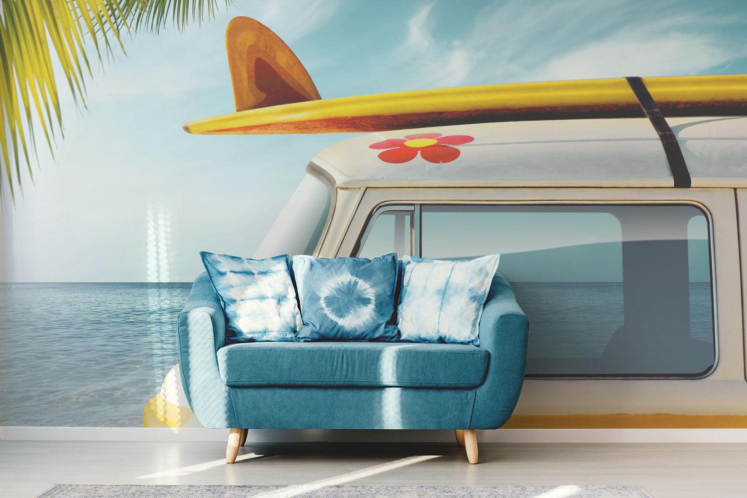 Vintage van at the beach Wall Mural-Wall Mural-Eazywallz