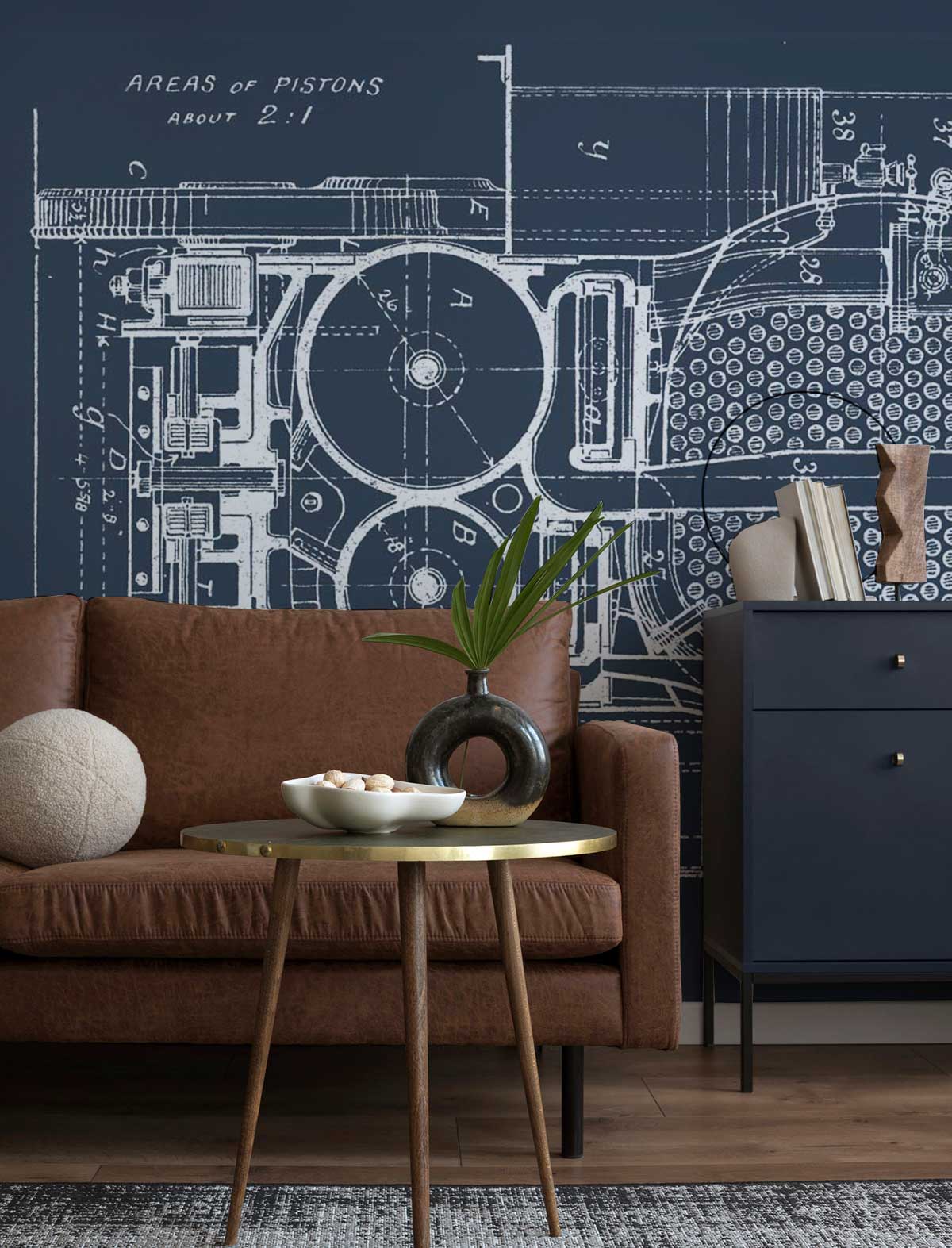 Vintage Piston Blueprint Wall Mural