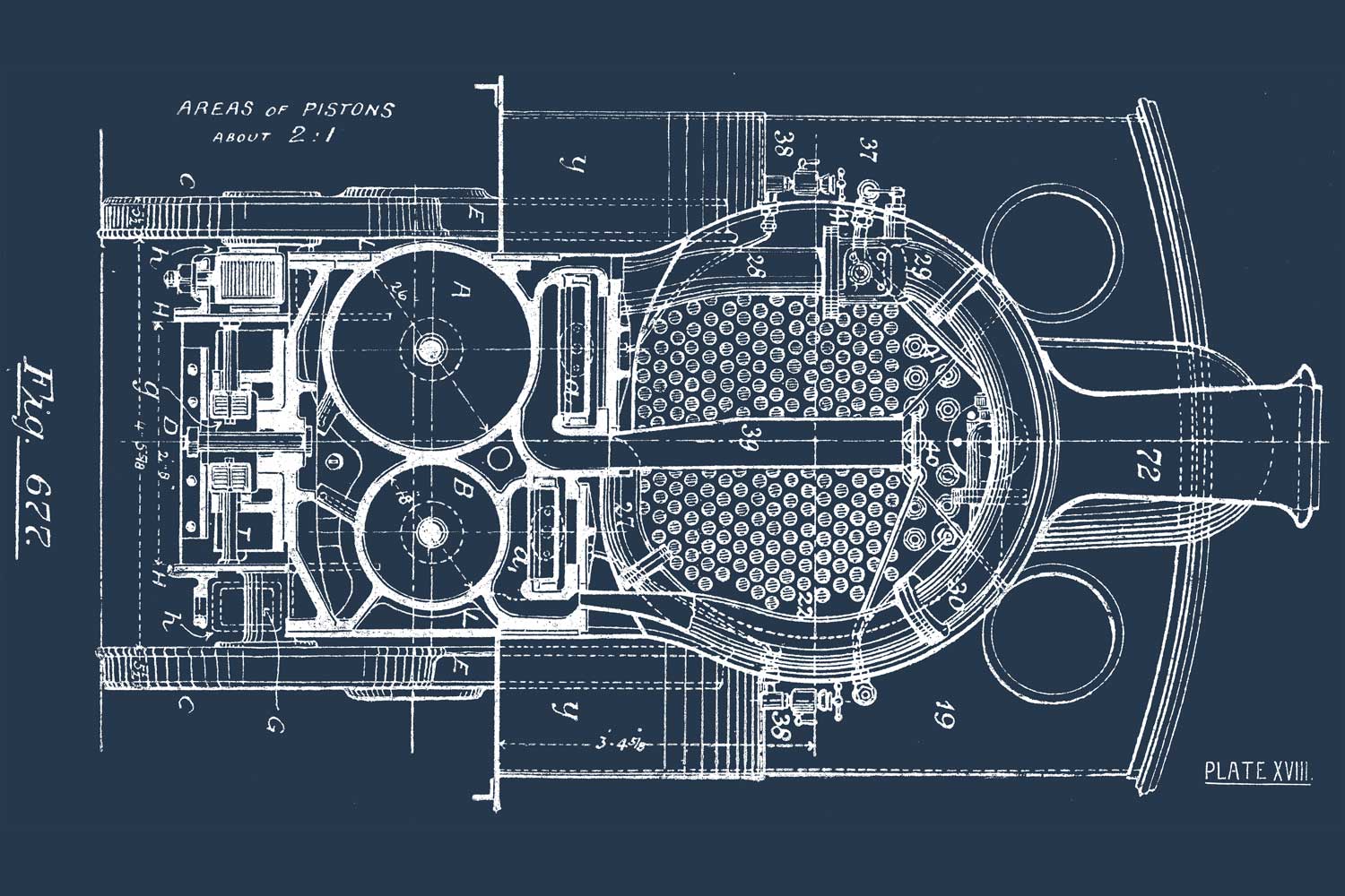 Vintage Piston Blueprint Wall Mural
