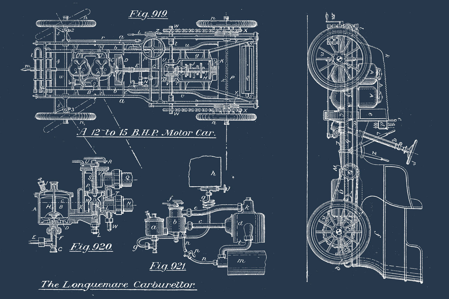 Vintage Motor Car Blueprint Wall Mural