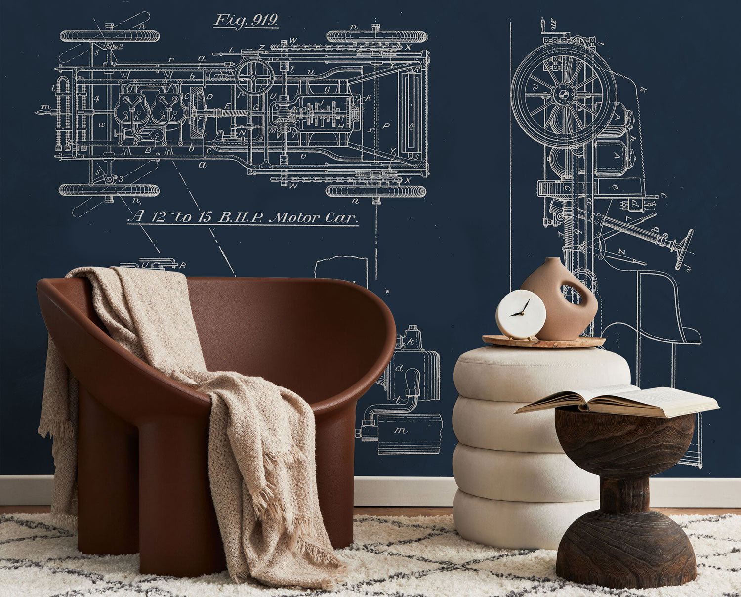 Vintage Motor Car Blueprint Wall Mural