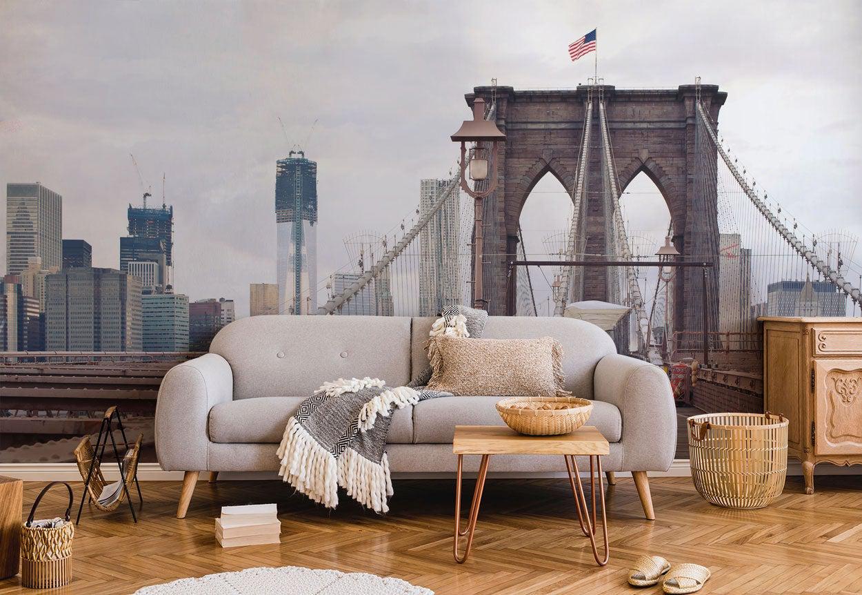 Walking on The Brooklyn Bridge Wall Mural-Wall Mural-Eazywallz